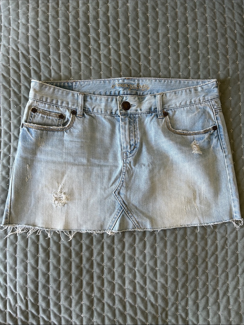 American Eagle Outfitters Light Blue Distressed Denim Mini Skirt